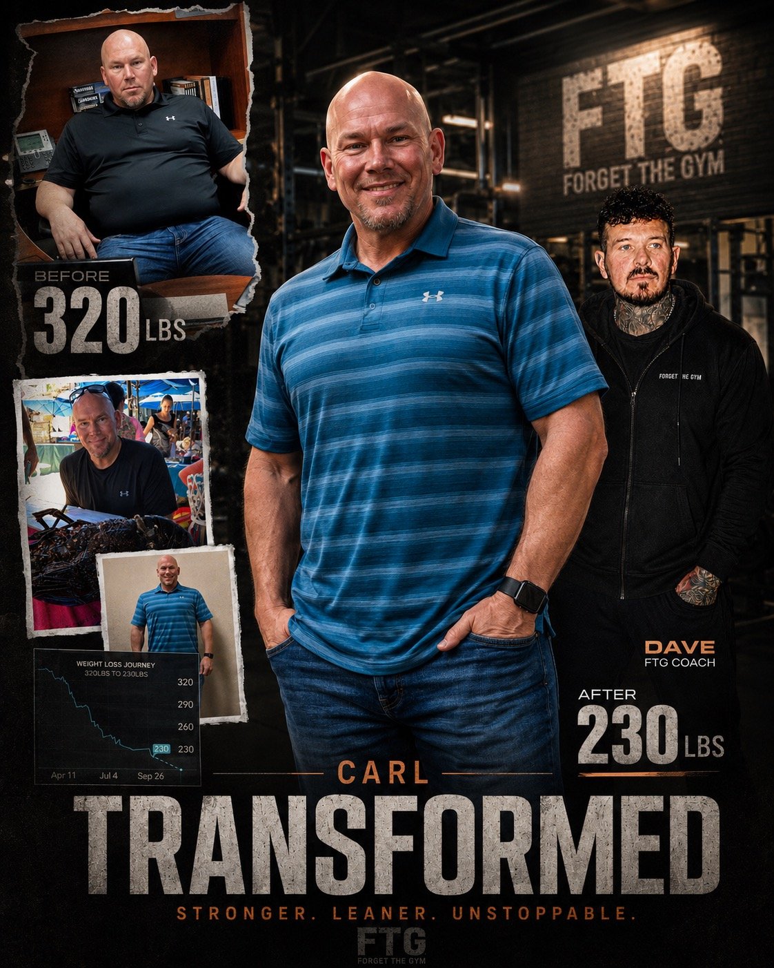 Carl, a Forget The Gym client, after losing 90 pounds